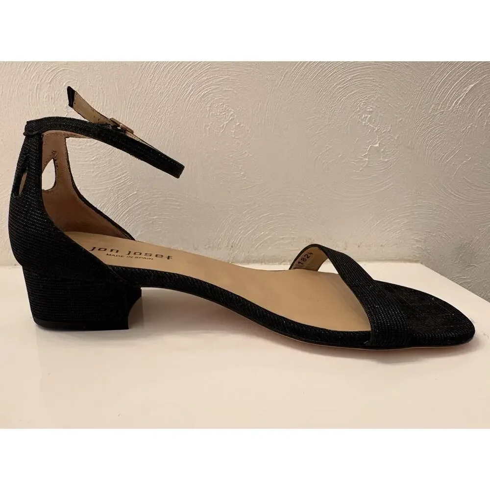 Jon Josef Sandals Textured Black Sparkle Finish Block Heel Size 8 Made In Spain